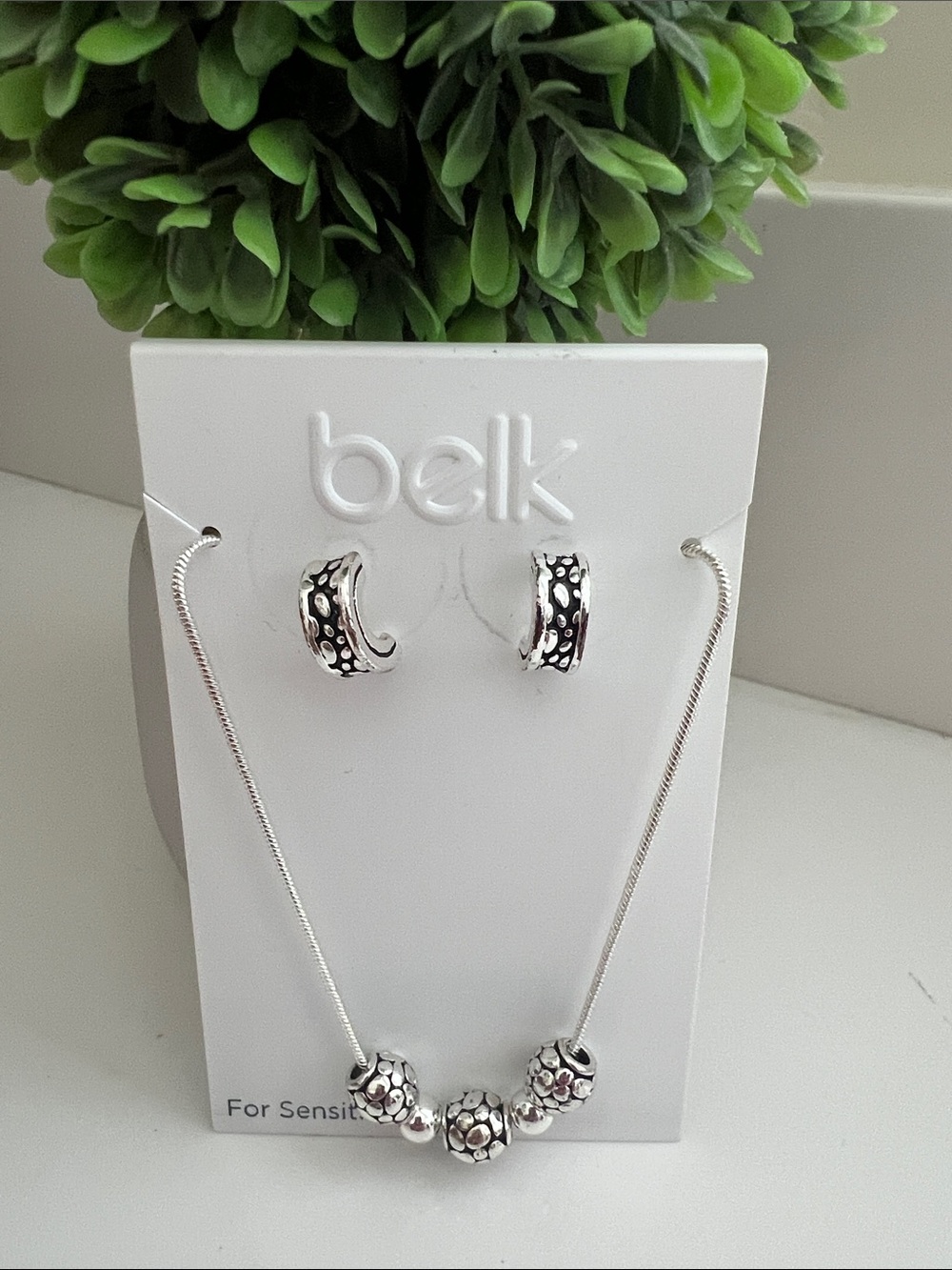 belk Silver-Tone Floral Bead Necklace and Hoop Earring Set